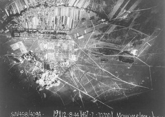 Enemy Installations At Mourmelon Covered With Bomb Bursts After Consolidated B-24S Of The 458Th Bomb Group Dropped Their Bombs On 12 August 1944